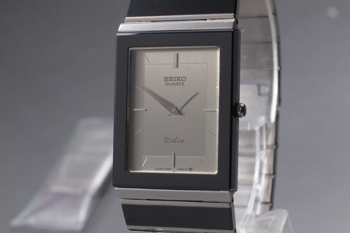Vintage SEIKO Dolce 7320-5720 Black Silver Square Tank 21mm