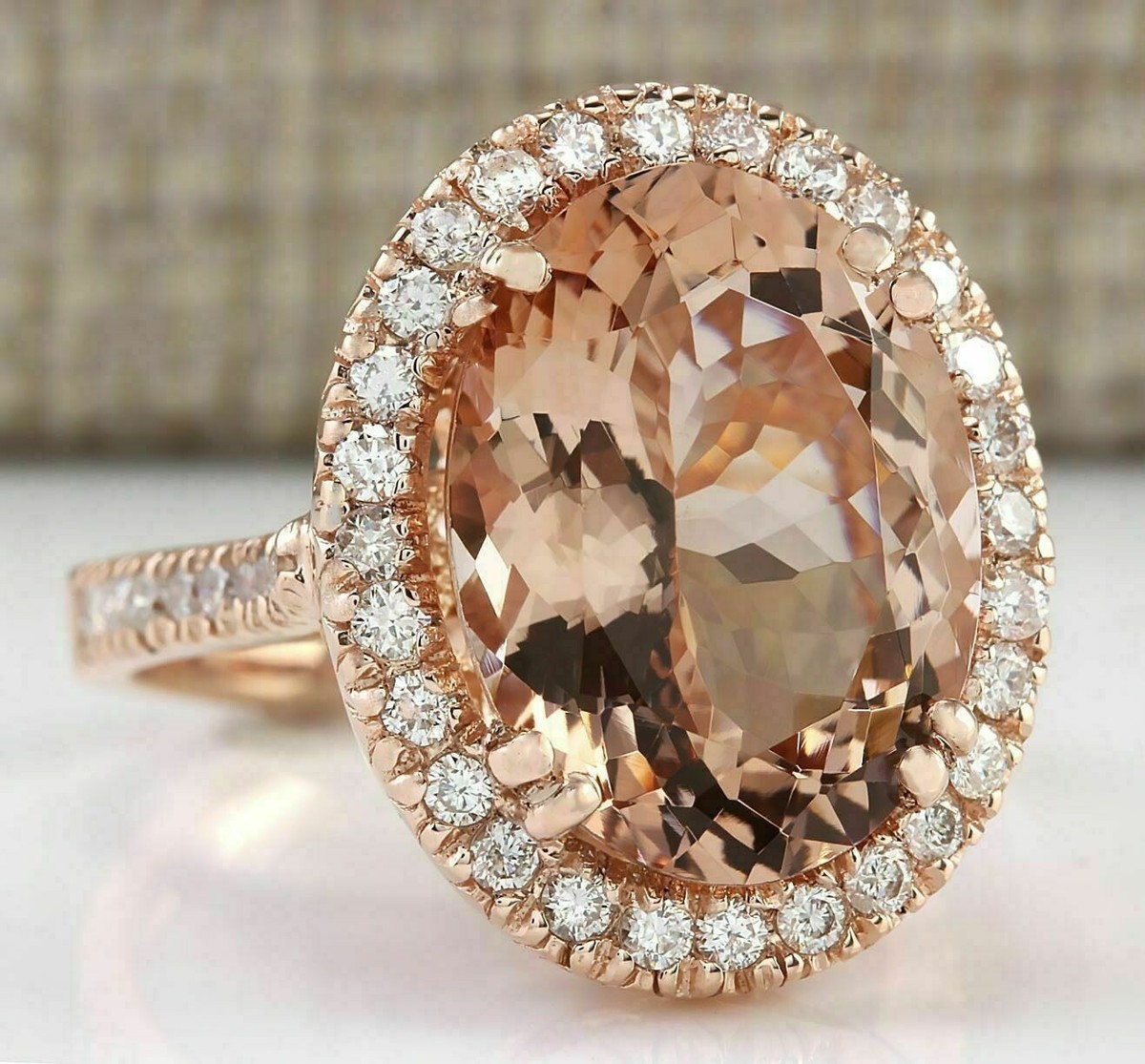CT Oval Cut Lab-Created Morganite Engagement Wedding Ring 14K