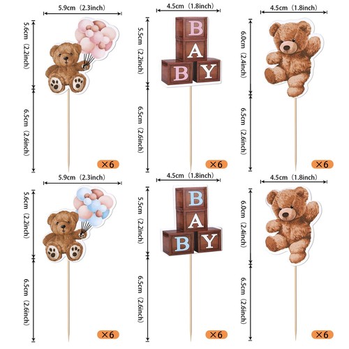 Rsstarxi 36 Pack Baby Bear Cupcake Toppers Bear Theme Birthday Party Decorations - Picture 7 of 7