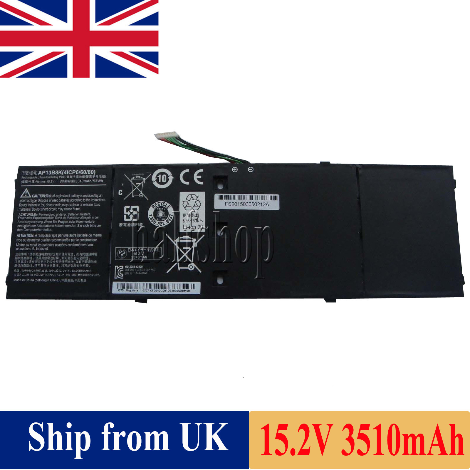 Battery for Acer Aspire V5-572P V5-573 V5-573G V5-573P R7-571 AP13B3K AP13B8K