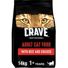 14kg Crave Natural Grain Free Adult Complete Dry Cat Food Chicken & Beef Biscuit 6.17 per kilo