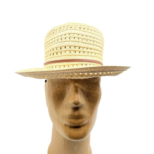 Chaps Women's OS Woven Straw Fedora Tan Hat Cap Wide Brim Leather Band NWT - Picture 4 of 9