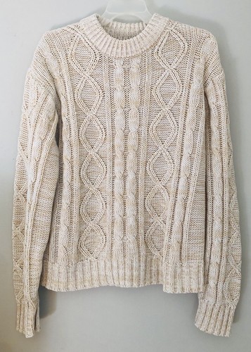 Montgomery Ward Pullover Sweater XL Beige Fisherman Cable Knit 80s 90s VINTAGE