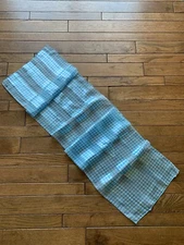 Vintage Womens Scarf Sky Blue White Houndstooth Semi Sheer Lightweight Faux Silk