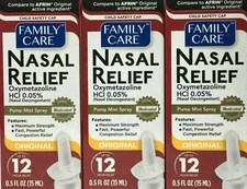 Nasal Spray Original Decongestant Pump Mist Spray 12 Hour Relief 0.5 oz (3 pack)