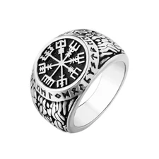Retro Punk Viking Runes Helm Signet Titanium Steel Stainless Steel Men's Ring