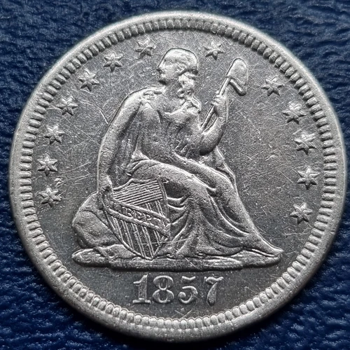 1857 S Seated Liberty Quarter 25c Higher Grade AU Details #72382