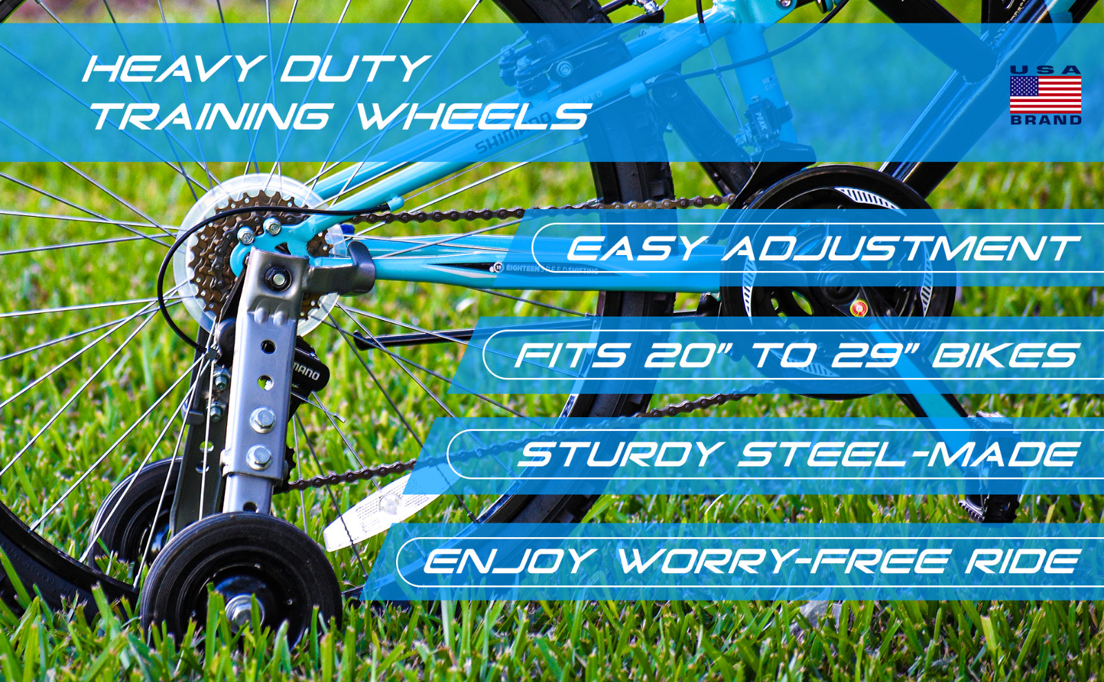 Adult Adjustable Bike Training Wheels for 20&rdquo; to 26&rdquo; Bicycles - Heavy Duty