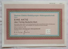 50 DM Akcje Berliner Elektro-Beteiligungen AG Berlin 1986 (144231)