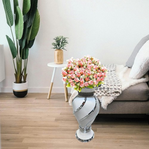 Spiral Crushed Diamond Ceramic Flower Vase White Marble Vase, Elegant Sparkle - Picture 2 of 9