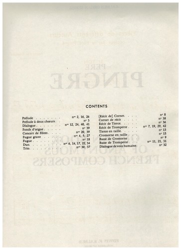 Pere Pingre Organ Book of Anonymous French Composers Sheet Music Organ Series - Picture 2 of 4