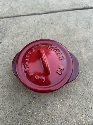 De STAUB la Midinette 8 Oz Mini Cast Iron Pot Made in France GreenAnd Lid Red