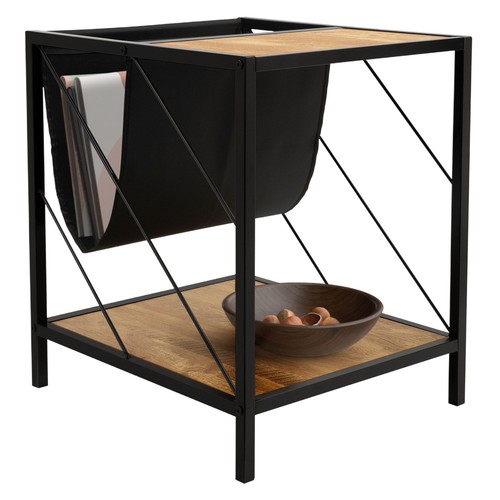 Mesa de salón con 2 estantes mesita auxiliar marrón sofá moderno 48x43x54 cm - Imagen 6 de 9