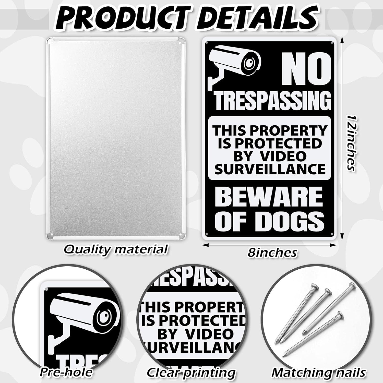 2 Pack Beware of Dog Sign for Fence 12 X 8 Inch No Trespassing Sign Warning Meta