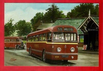 RDP Bus Postkarte - Ribble - Leyland Olympia Nr. 258 & Tiger TS7 am Bowness Pier