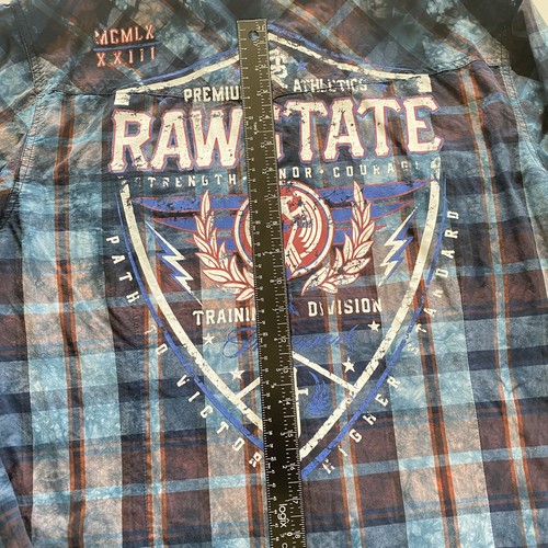 Raw State Mens Clothing Company Size Large Shirt Blue Plaid Tie Dye Strength - Picture 10 of 12