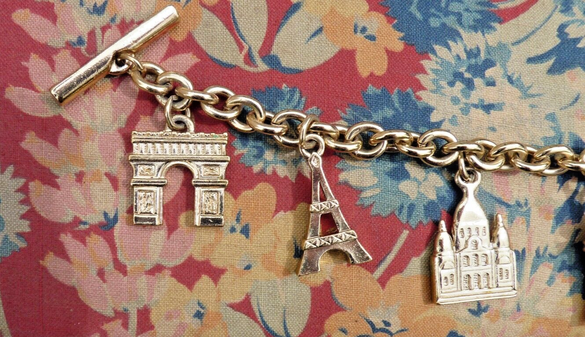 Bracelet à Breloques Agatha Le Golfe - Métal Doré Fantaisie - Occasion Vintage - Style Breloques