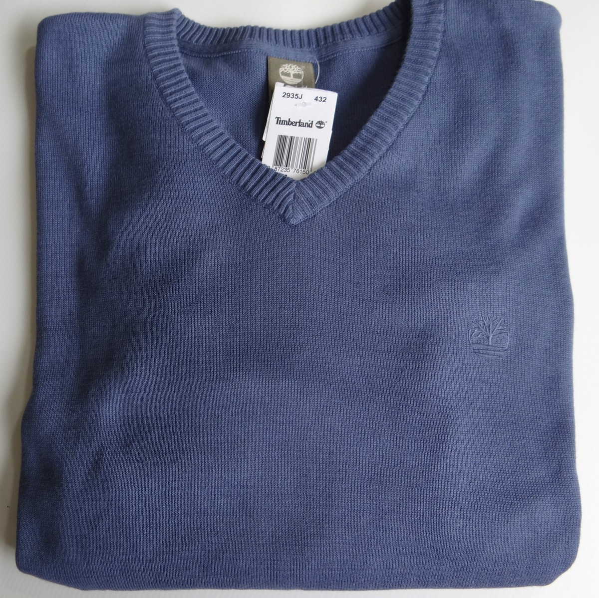 TIMBERLAND COTTON KNIT Mid Blue V Neck Sweater Jumper Top S BNWT