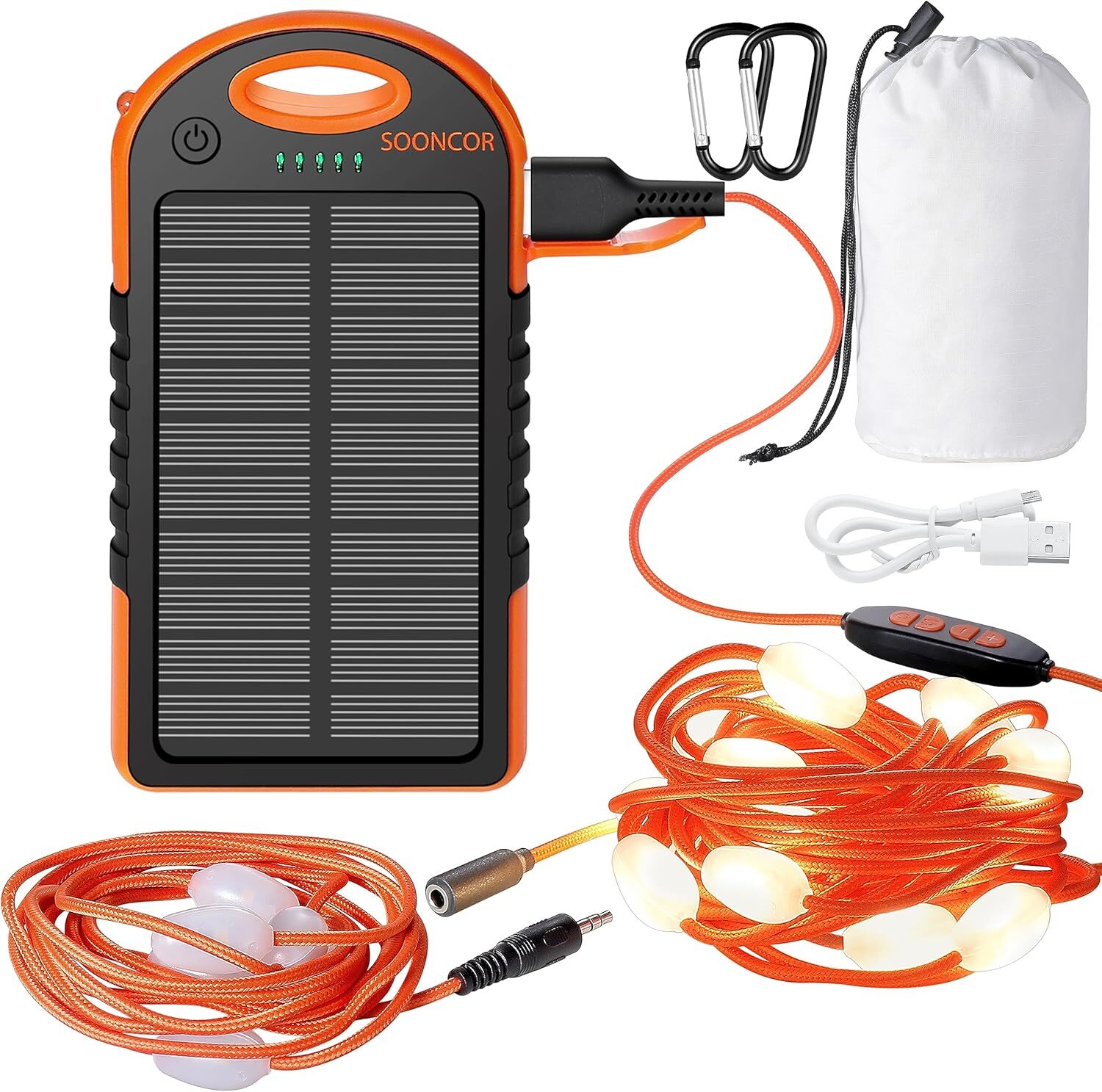 Cadena de Luces Interior Exterior con Panel Solar Cargador Impermeable Recargable...