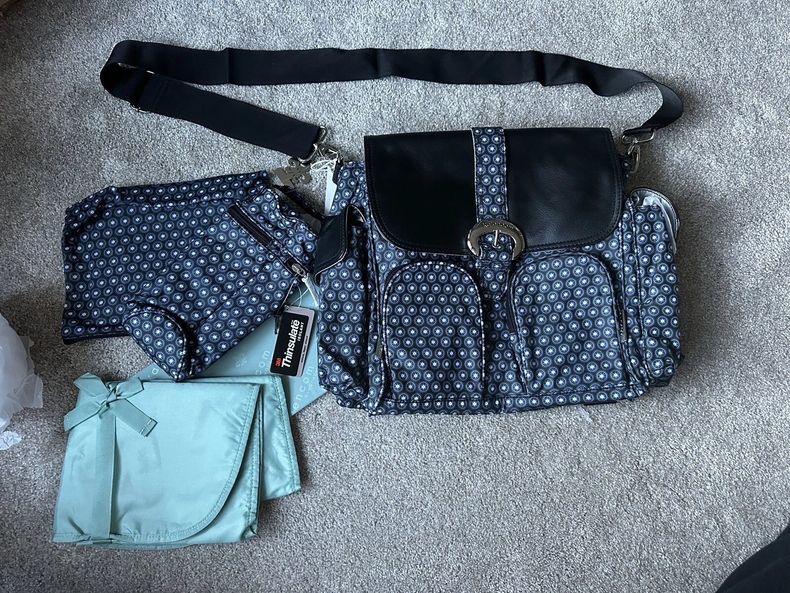 NEW With Tags Kalencom Convertible Diaper Bag Set With Matching Accessories