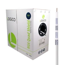 RG6 Coaxial Cable CCS 18AWG Quad Shield Coax 500ft TV Antenna Satellite White