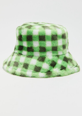 NWT Urban Outfitters Knox Printed Faux Fur Bucket Hat Green Black