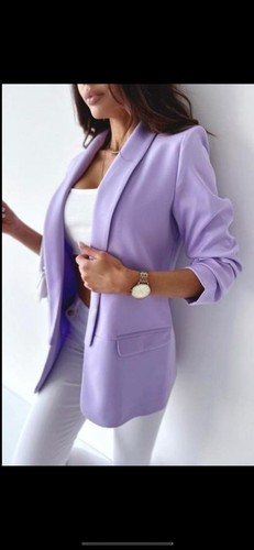 Womens Ruched Sleeve Fully Lined Blazer Collared Casual Ladies Formal Jacket Top - Picture 7 of 13