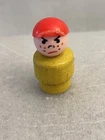 Vintage Fisher Price Wooden Little People Angry Boy With Orange Hat Yellow Body