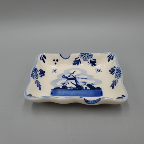 Posacenere mulino a vento blu Delft vintage dipinto a mano rettangolare porcellana Olanda