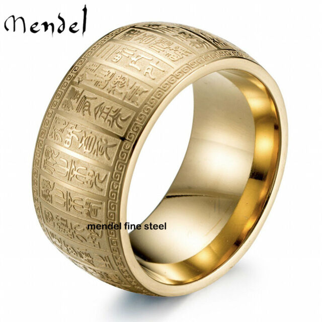 MENDEL 10k Mens Gold Plated Stainless Steel Buddhist Amulet Ring Size 6 8 9-12