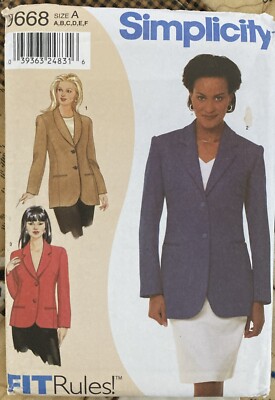 SIMPLICITY #9668 - LADIES ( 3 STYLE ) SEMI-FITTED JACKET PATTERN  SIZE A  FF