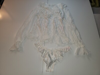 Empress Mimi White Sheer Mesh Glittery Top And Bottom Set