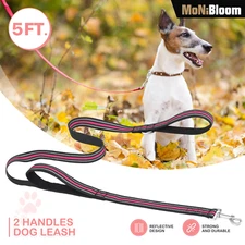 Pink 5FT Dog Leash Pet Leash Control Soft Heavy Duty Reflective Leash w/Handles