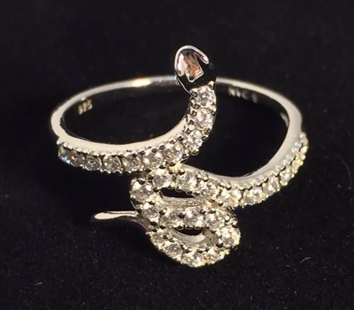 Sterling Silver Serpent Ring .925 CZ Size 9