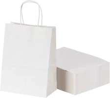 White Paper Bags with Handles Bulk 8"x4.5"x10.8" 100Pcs Gift Bags Medium Size...
