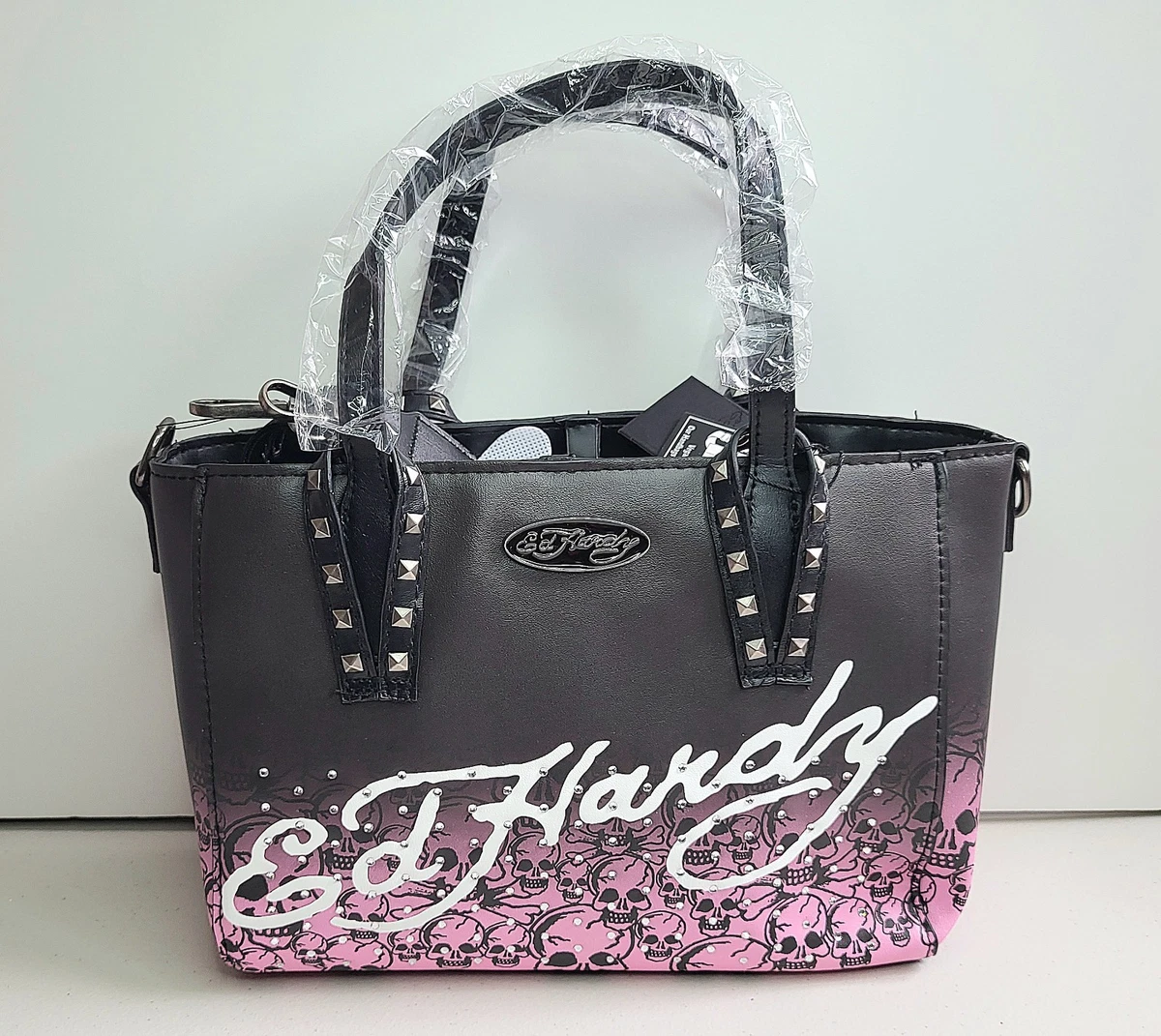 ED HARDY Black with Pink Skulls Tote Crossbody Bag Tattoo NWT | eBay