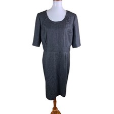 Jaeger London Gray Sheath Dress Tailored Short Sleeve Work Career Size 16
