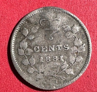 1881H Queen Victoria Canada SILVER 5 CENT! VG Details! Old Canadian Coin!