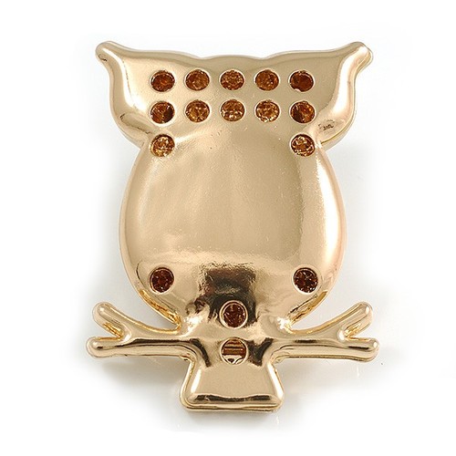Crystal Owl Magnetic Scarves/ Shawls/ Ponchos Brooch In Gold Tone - 55mm Tall - Picture 5 of 6