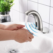 Auto Electronic Sensor Touchless Faucet Hands Free Bathroom Brushed Nickel Tap