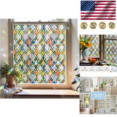 Decorative Window Film with Rainbow Crystals - Removable UV Blocking 17.5x78.7in