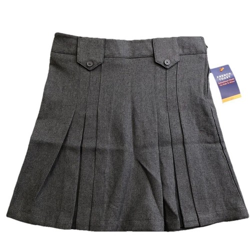 French Toast G Front Pleated Tab Skirt Girls 8 Gray Knee Length Uniform New