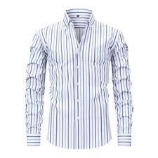 Mens Dress Shirts Formal Business Long Sleeves Striped Casual Elastic Shirts Top