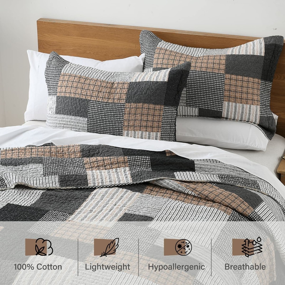 Jakob Plaid Real Patchwork 100% Cotton Quilt Set – Cozy Line Home Fashions – Country Style