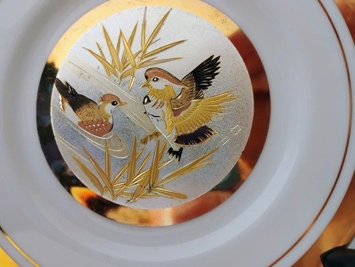 "Plato decorativo para pájaros The Art of Chokin plateado y dorado 6,5""" - Imagen 2 de 5