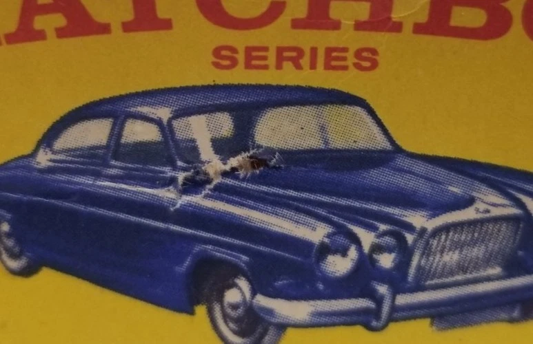 Lesney Matchbox N°28 Mark Ten 1965-68 azul caja original E1 nuevo modelo con objetivo Foto 3 de 4