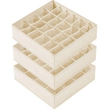 Criusia 3 Pack Sock Underwear Drawer Organizer A - 3 64 Cells, Beige