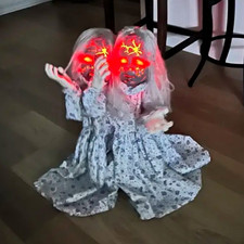 Animated Haunted Twin Dolls 34in Halloween Prop Sound Motion Activated Decor