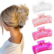 4Pcs Pink Clear Large Hair Claw Clips for Thick Thin Hair for Women 01-Colorful