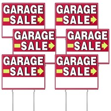 6 Pack 17x13 Inch Double Sided Garage Sale Sign with Stakes for Yard Patio